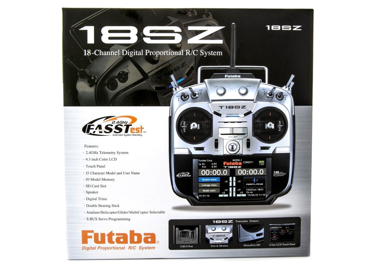 FUTABA T18SZ POTLESS V3 Mode 1 2,4Ghz Fernsteuerung m mit R7014SB FASSTEST, LiFE Akku und Ladegerät