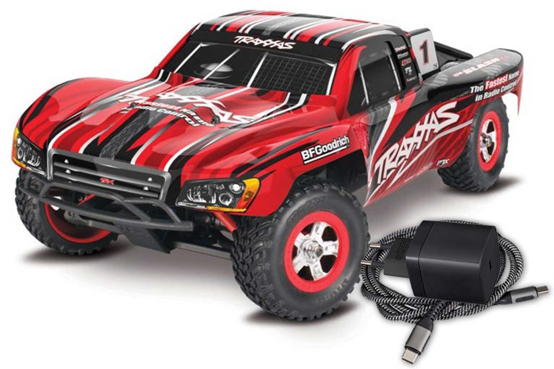 TRAXXAS SLASH 4X4 RED 1/16 SHORT-COURSE WITH BATTERY AND USB-C CHARGER