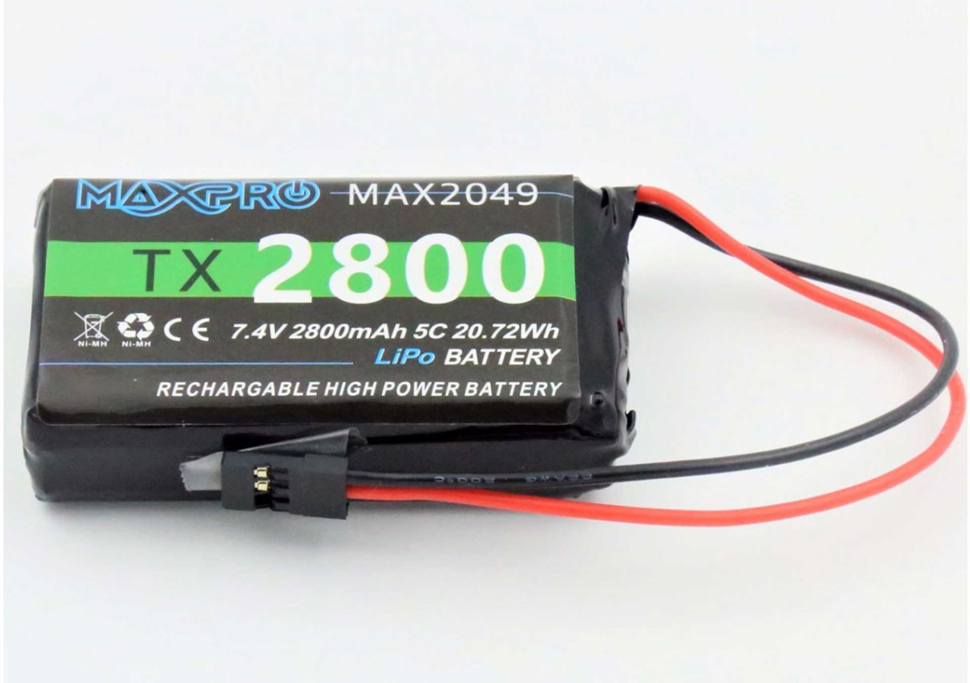ACT TRANSMITTER BATTERY LIPO 7,4V 2800MAH WITH BALANCE MAXPRO SUITABLE FOR T6K, T12K, T16SZ, FX20 TO 36.....