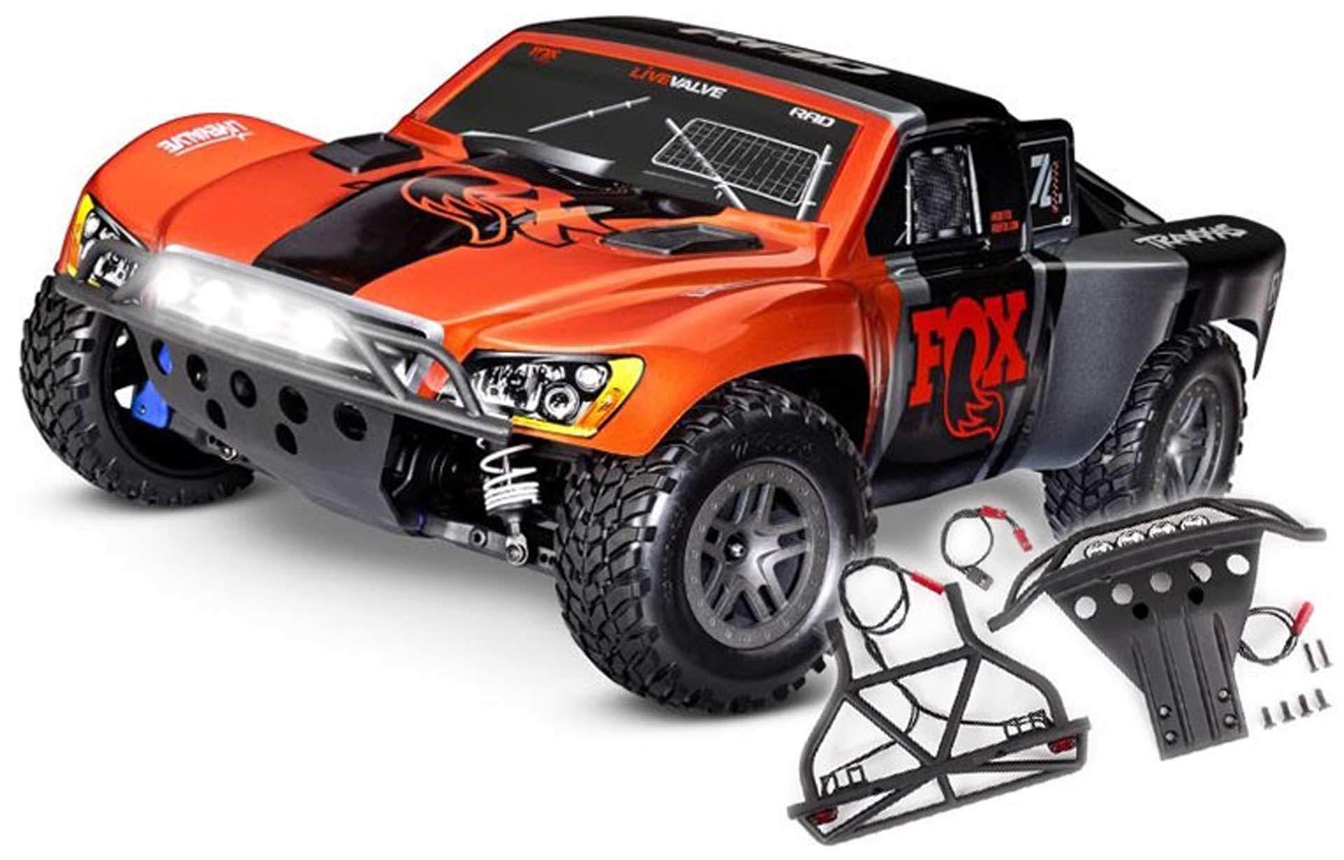 TRAXXAS SLASH 4X4 BL-2S FOX 1/10 SHORT-COURSE RTR BRUSHLESS, HD-PARTS, WITHOUT BATTERY/CHARGER + FREE LED-SET