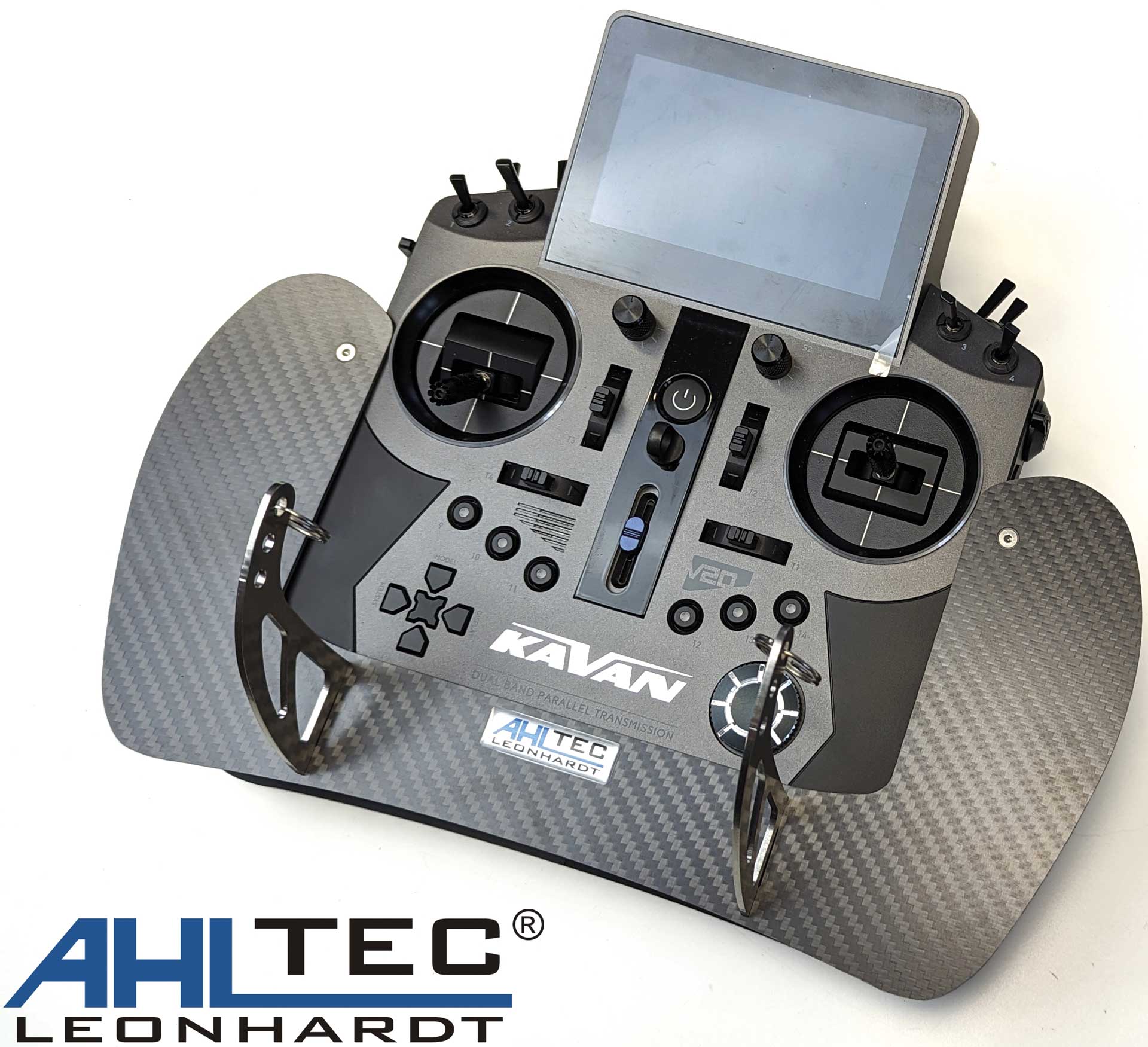 AHLTEC Transmitter console KAVAN V20 in Carbon without hand rests with standard transmitter bracket