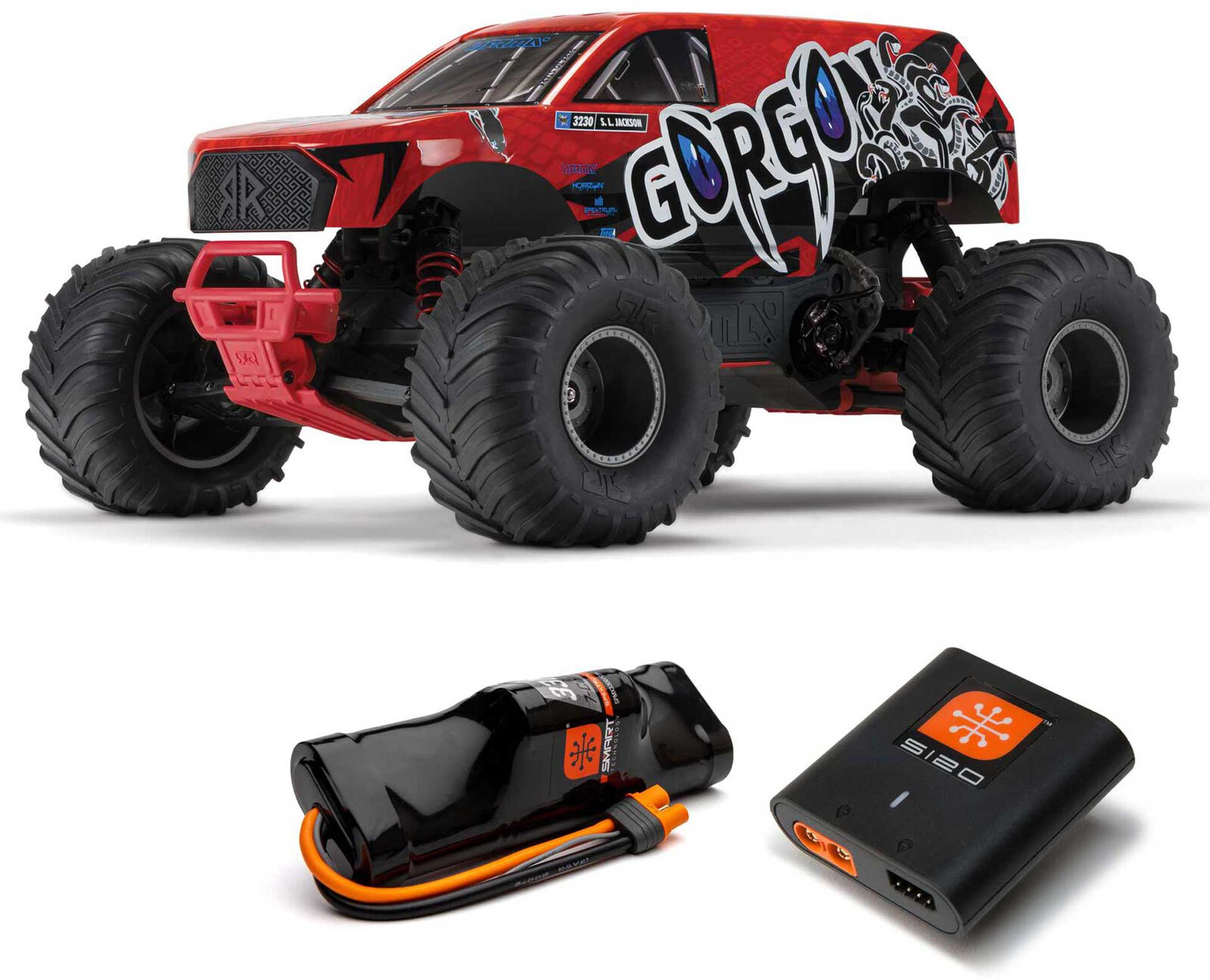 ARRMA 1/10 GORGON 4X2 MEGA 550 Brushed Monster Truck RTR Red with battery and charger