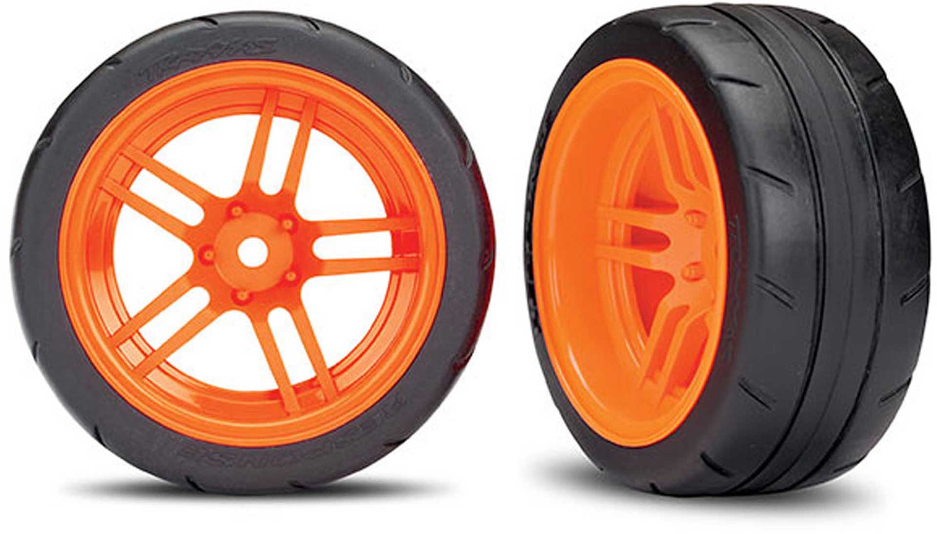 TRAXXAS Reifen auf Felgen verklebt Split-Spoke Felge orange hinten B