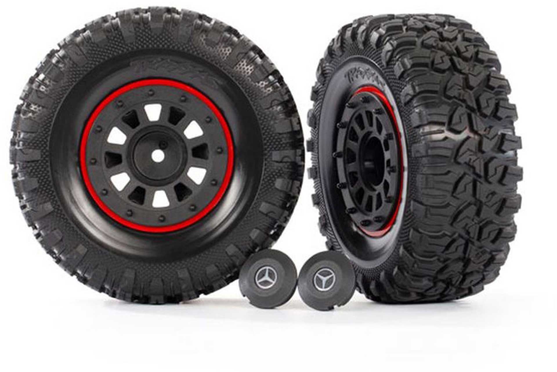 TRAXXAS TYRES ON 2.2" RIMS BLACK/RED (2)REQUIRED #8255A