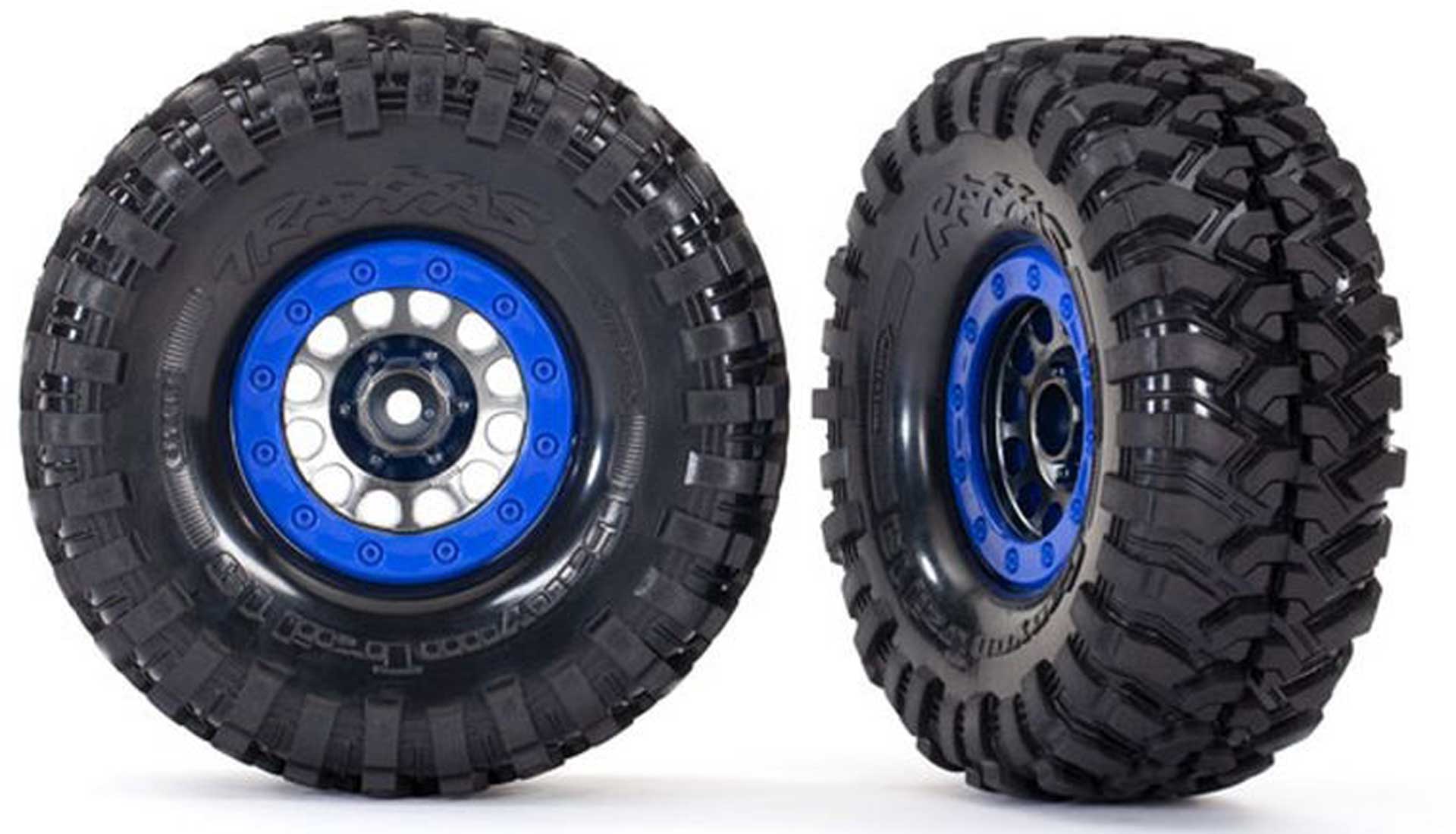 TRAXXAS Tires on rim Merhode 105 1.9 black/chrome beadlock blue
