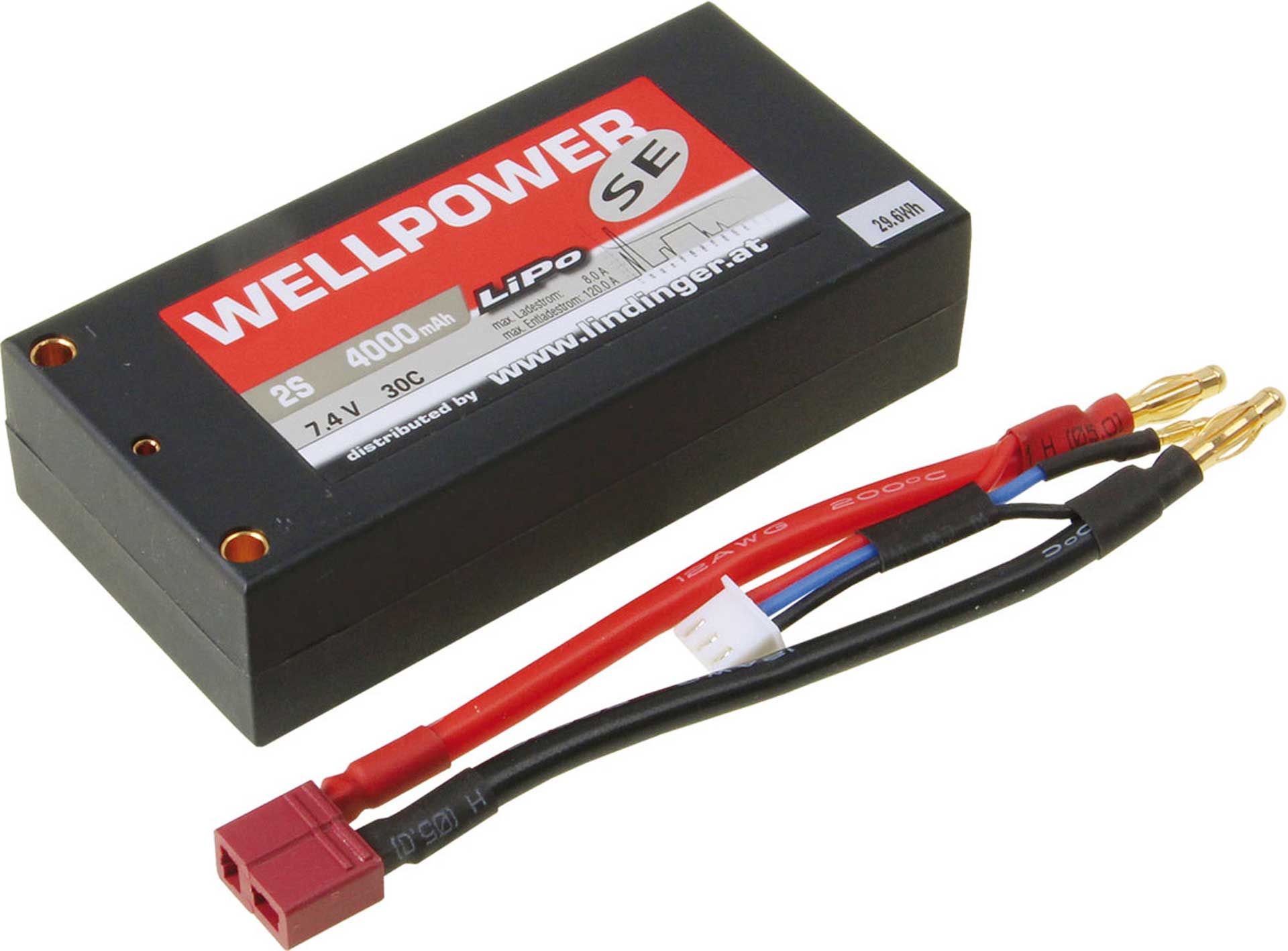 WELLPOWER LIPO BATTERY  PACK SE CAR 4000 MAH / 7,4 VOLT 2S 30C, HARD CASE WITH T-PLUG, 29,6WH