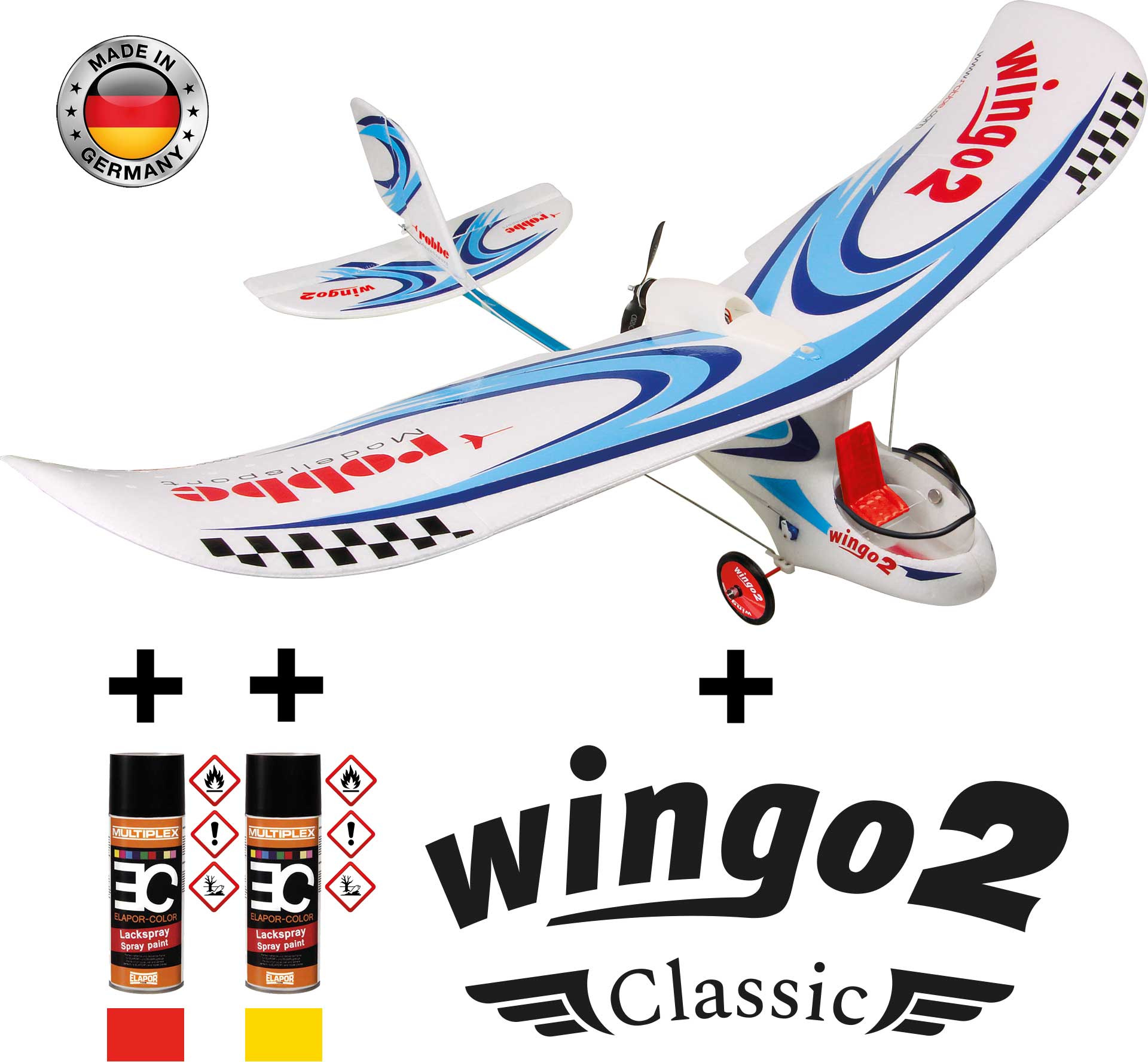 Robbe Modellsport Wingo 2 Kit "Classic" version spéciale avec kit de décoration "Classic" et spray de couleur rouge/jaune
