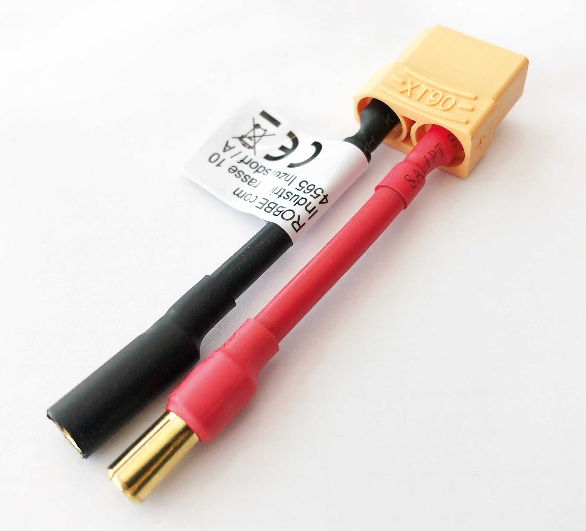 Robbe Modellsport Adapter cable XT-90 socket to 5.5mm Gold contact 12AWG/3.3mm² 30mm cable length 1pc.