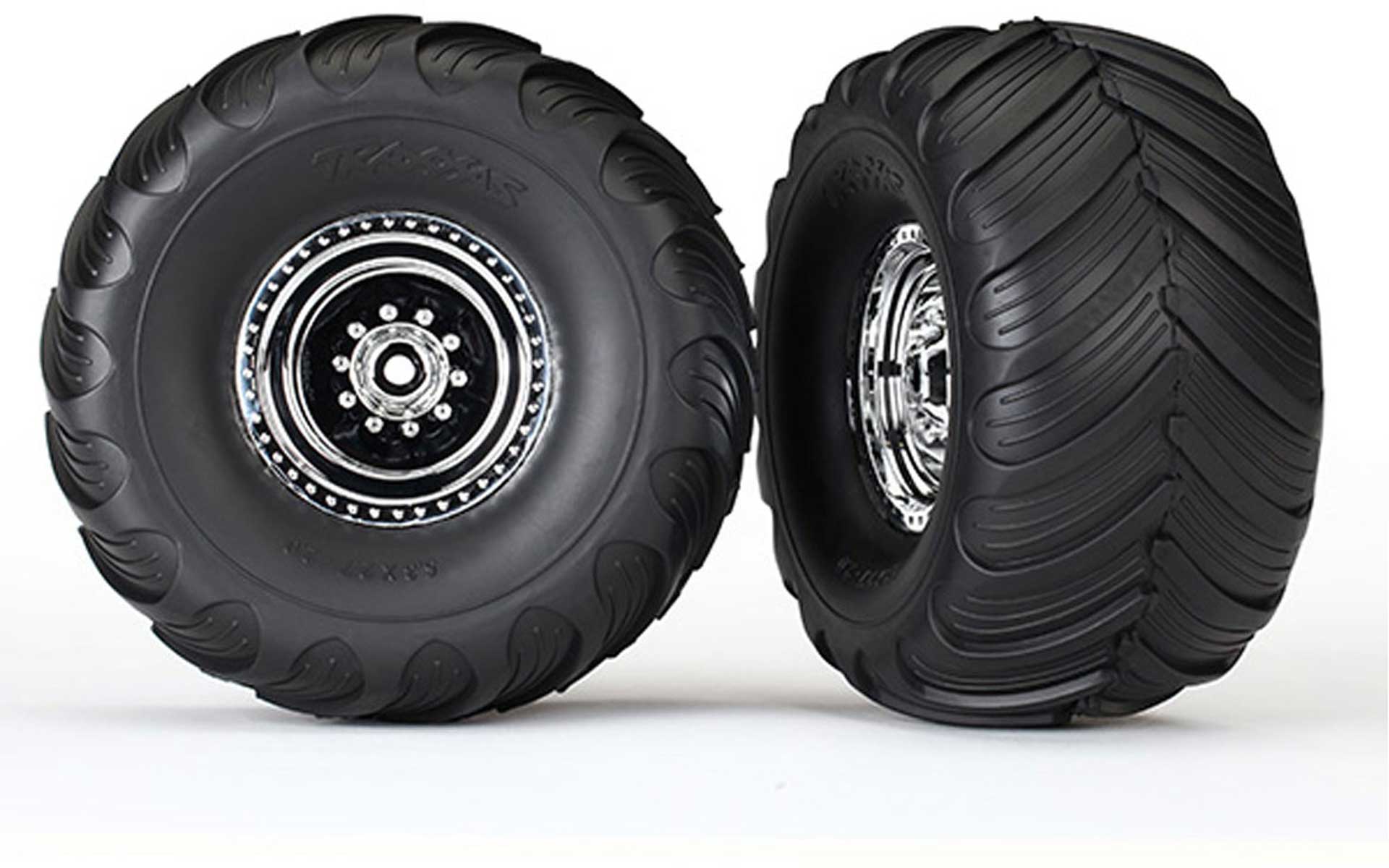 TRAXXAS Tires & wheels, assembled, glued (chrome wheels, Terra Groov