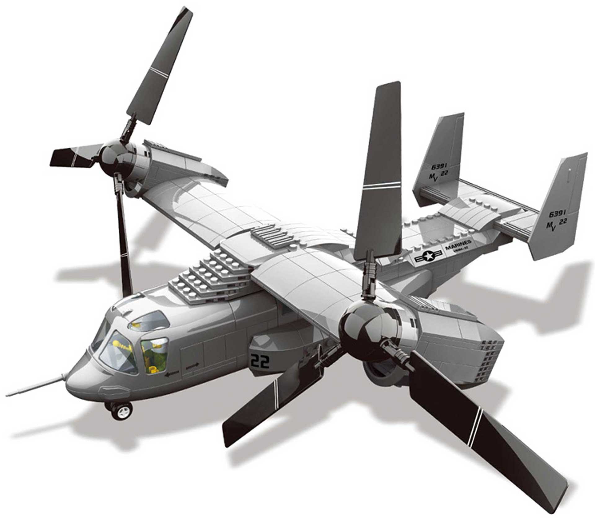 Wange V-22 Osprey Kipprotor-Wandelflugzeug 625 Teile Klemmbausteine