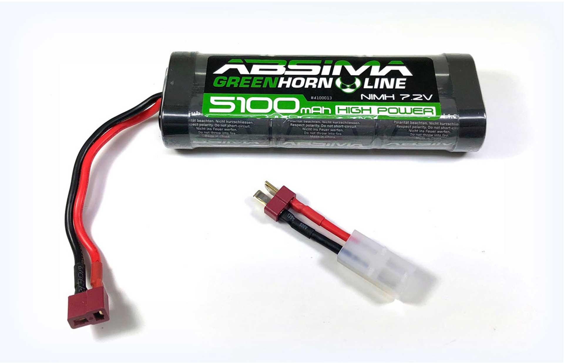 ABSIMA GREENHORN NIMH STICK PACK 7.2V 5100MAH BATTERY WITH T-PLUG CONNECTOR + TAMIYA ADAPTER