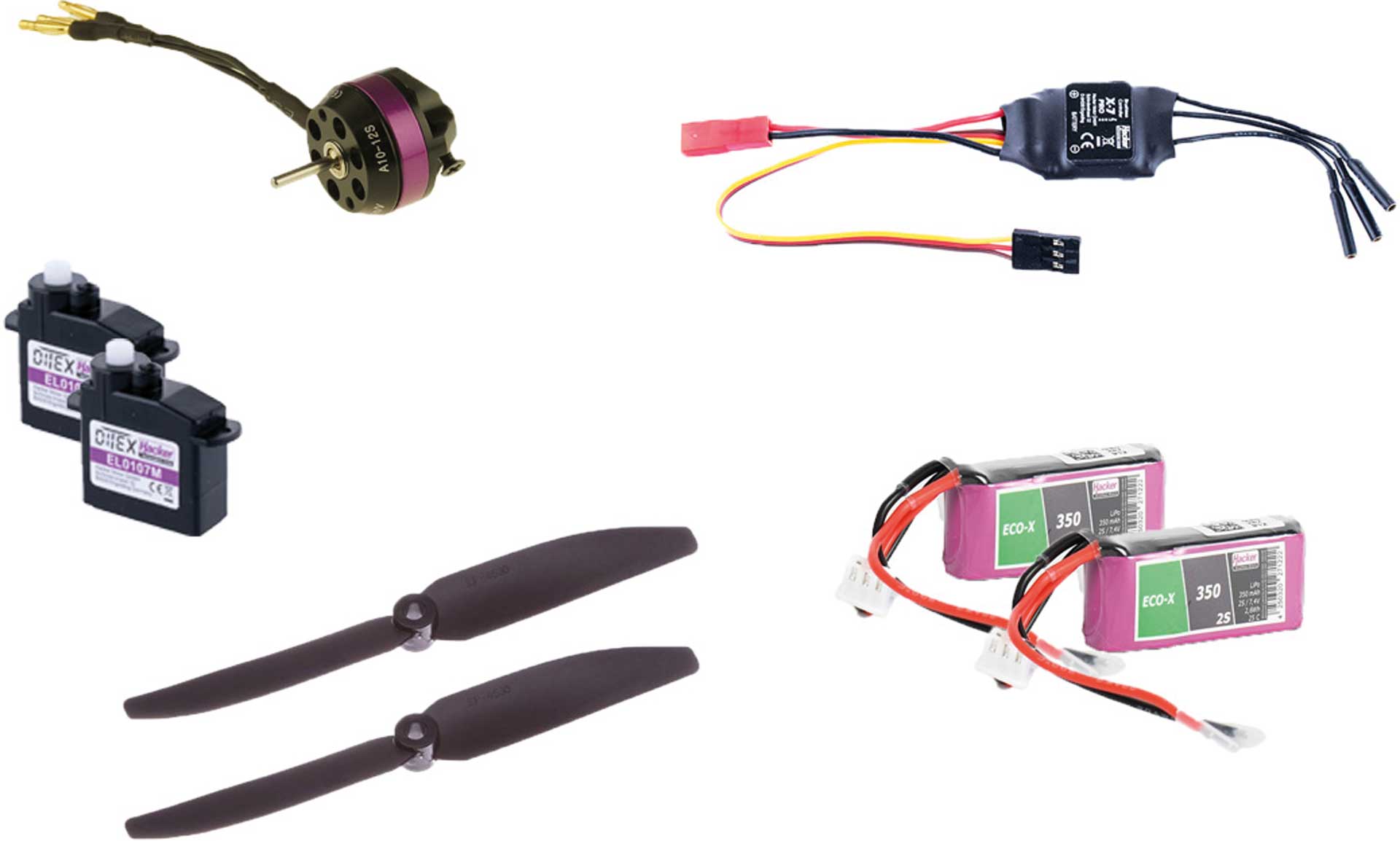 HACKER SkyFighter² Kit électronique avec Propulsion, servos et batterie Lipo