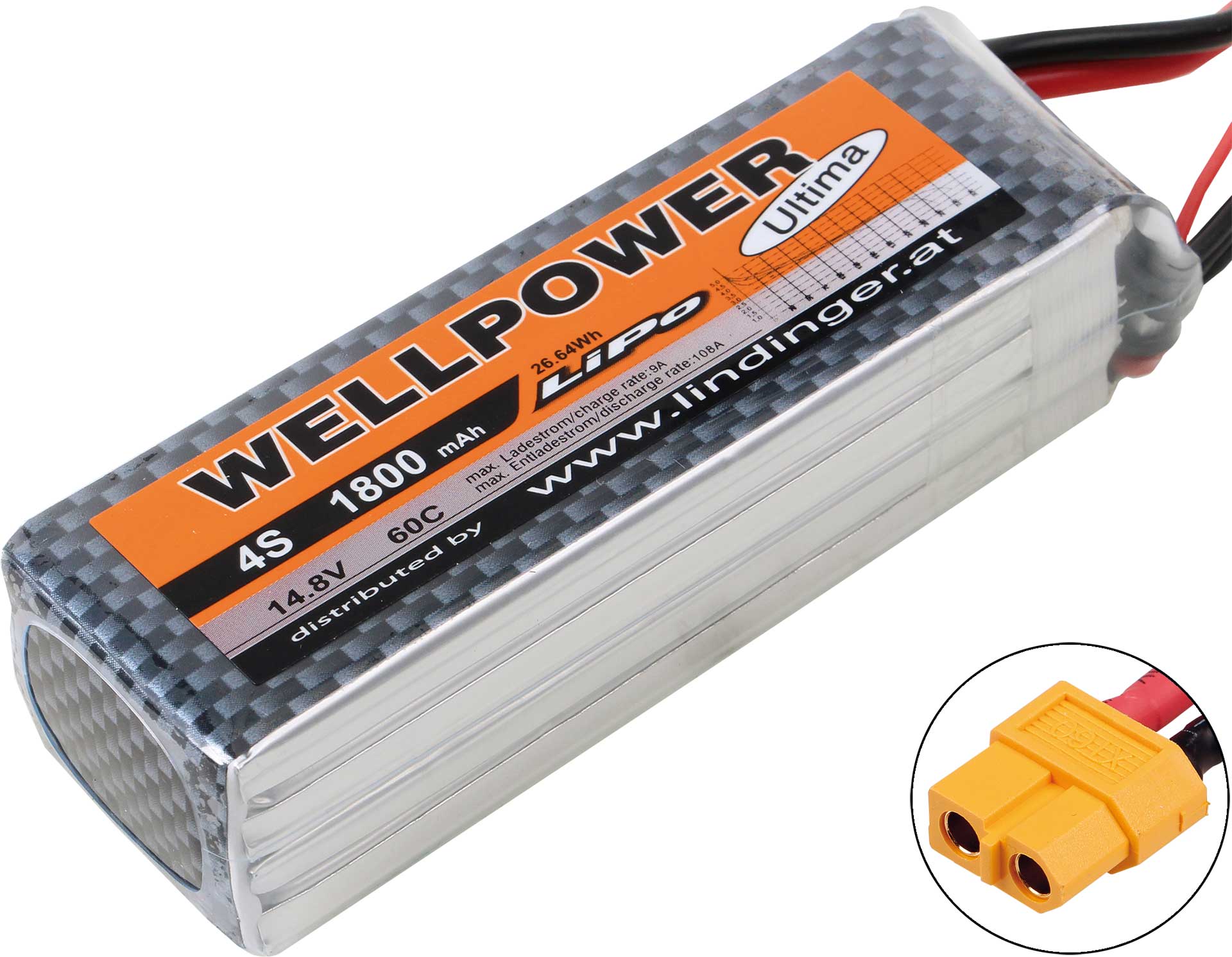WELLPOWER LIPO BATTERY  PACK ULTIMA 1800 MAH / 14,8 VOLT 4S 60/120C CH5 WITH XT 60 PLUG SYSTEM