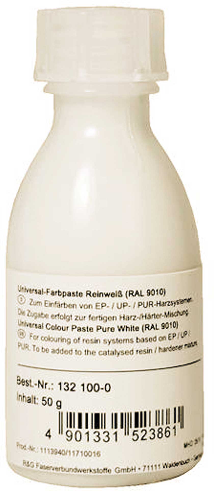 R&G Pâte de couleur universelle blanc pur (RAL 9010) en bouteille / 50 g