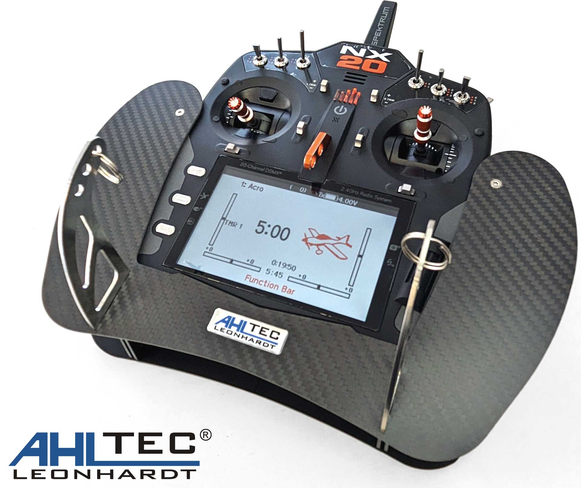 AHLTEC Transmitter desk Spektrum NX20 Carbon with standard transmitter bracket, without handrest