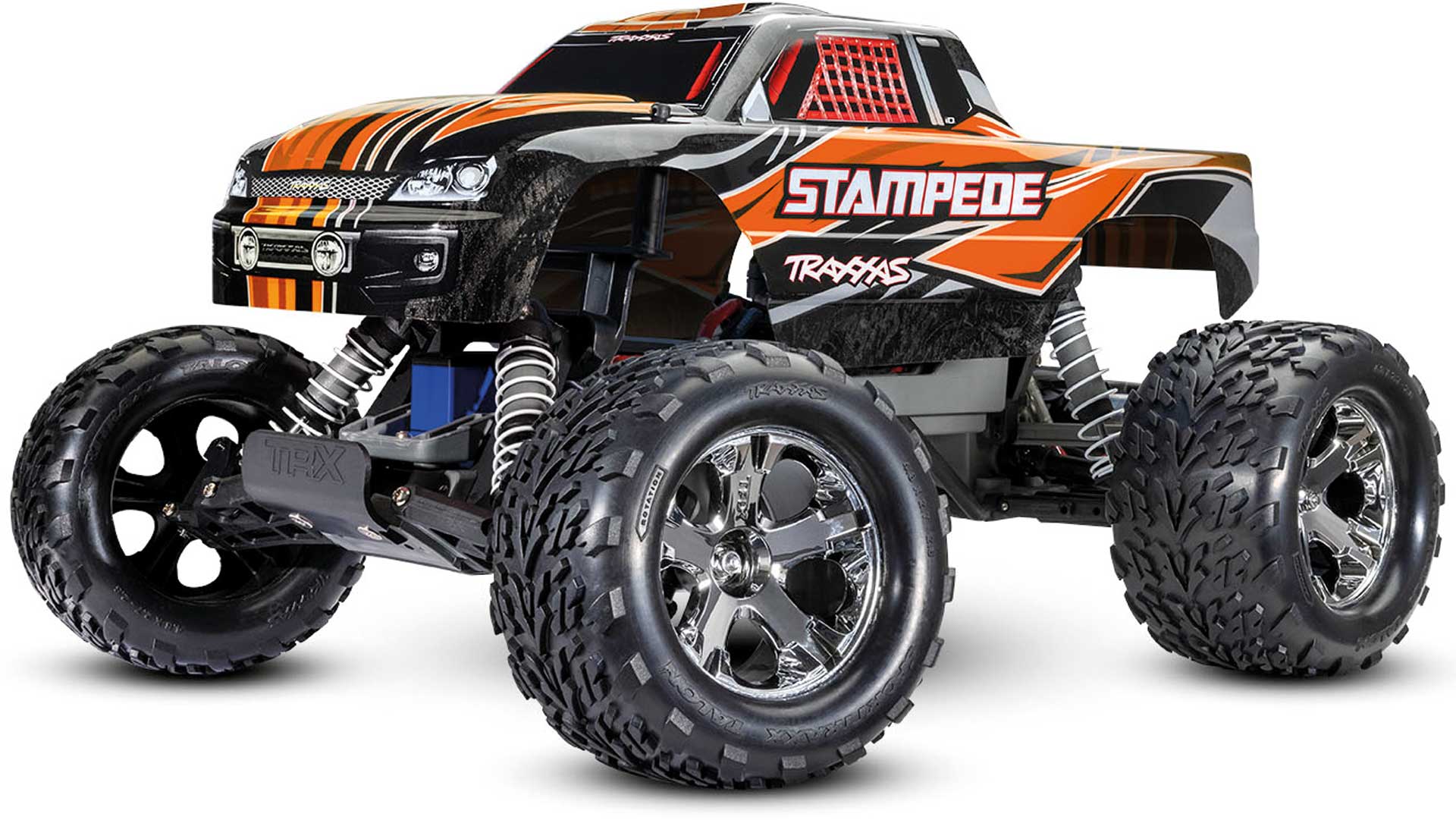 TRAXXAS STAMPEDE ORANGE 1/10 2WD MONSTER-TRUCK RTR BRUSHED, WITH BATTERY AND 4 AMP USB-C CHARGER