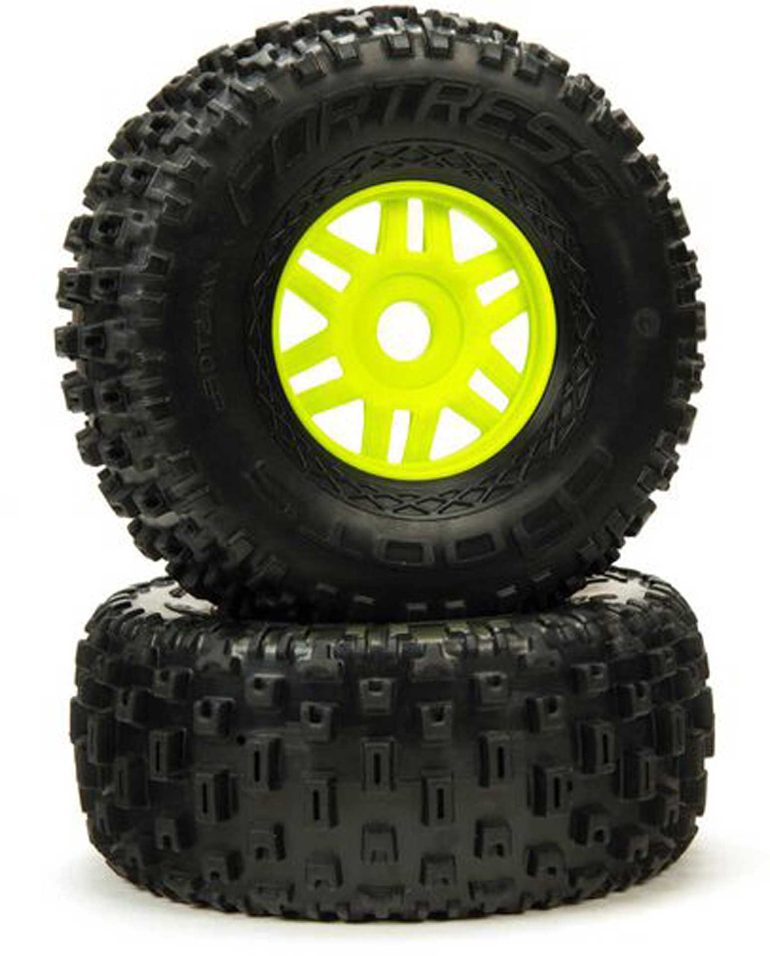 ARRMA DBoots Fortress Tire Set - Pre-Glued Yellow Wheels For RC Cars, 2 Pairs (4 Total)