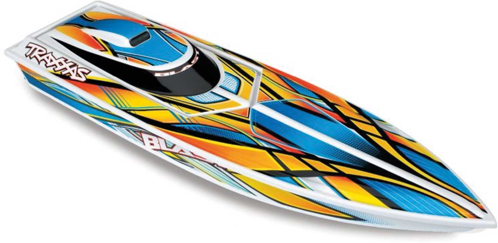 TRAXXAS BLAST WHITE/ORANGE 23-INCH RACE BOAT BRUSHED WITH BATTERY AND USB-C CHARGER
