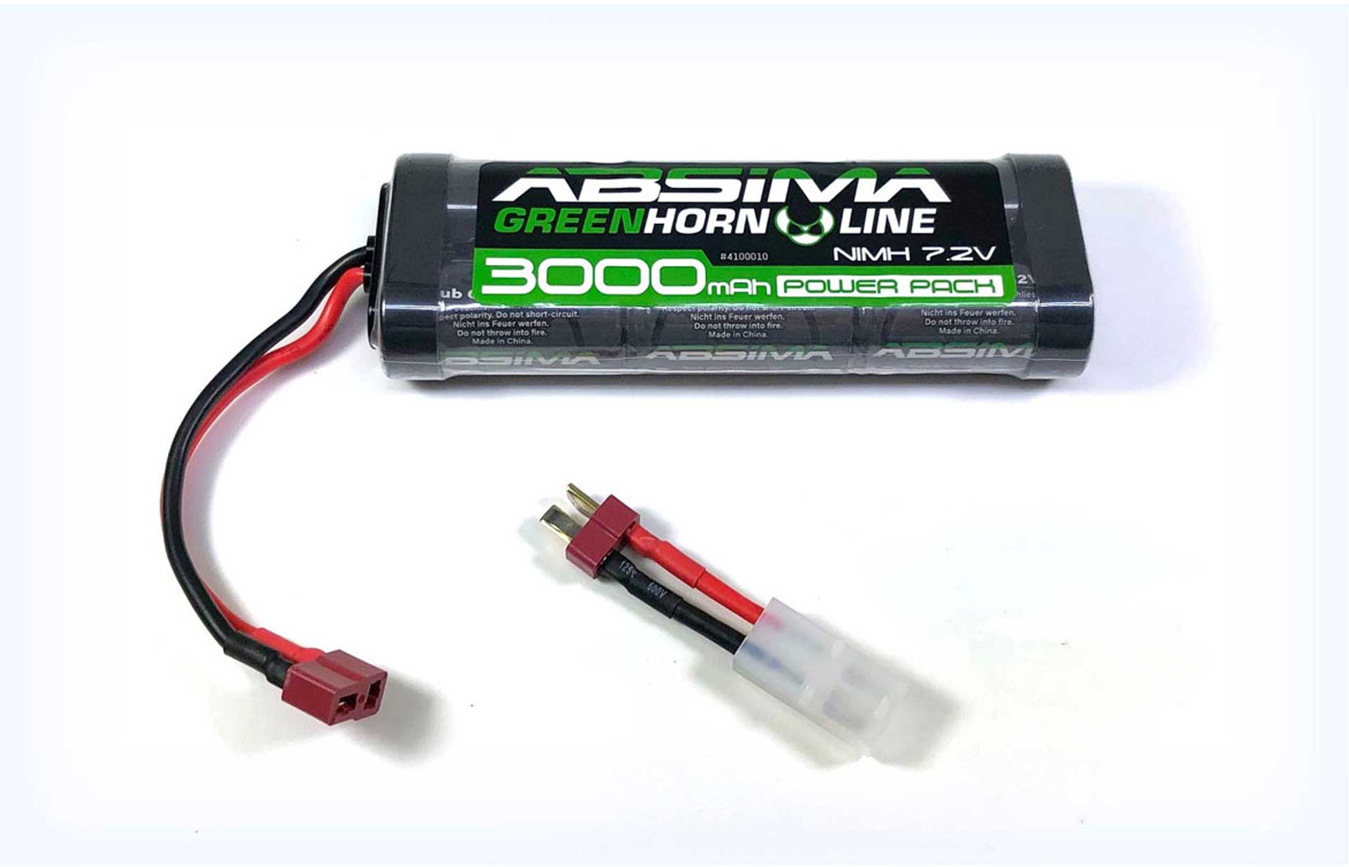 ABSIMA GREENHORN NIMH STICK PACK 7.2V 3000MAH BATTERY WITH T-PLUG CONNECTOR + TAMIYA ADAPTER