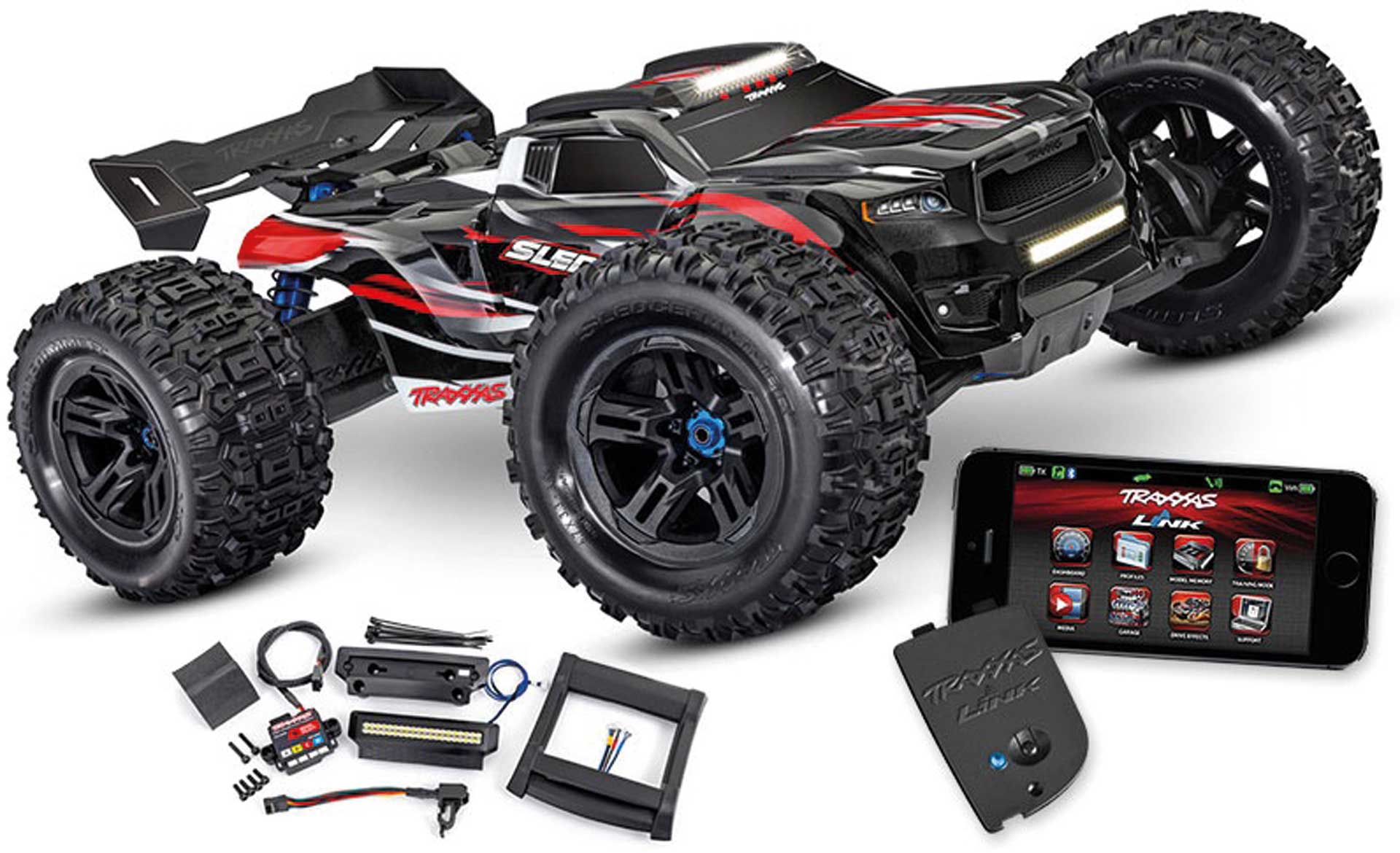 TRAXXAS SLEDGE 4X4 ROUGE 1/8 MONSTER-TRUCK RTR BRUSHLESS + LUMIÈRE & WIRELESS LINK SANS ACCU/CHARGEUR