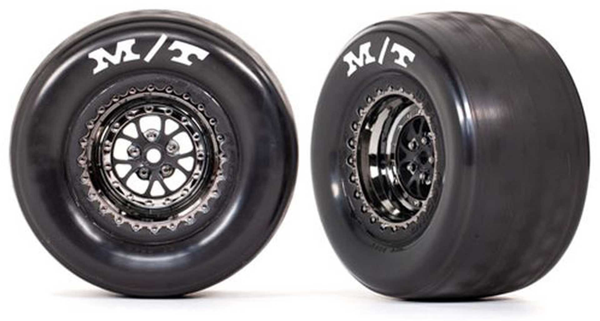 TRAXXAS Reifen auf Felge montiert schwarz chrom hinten (2) Drag Slash