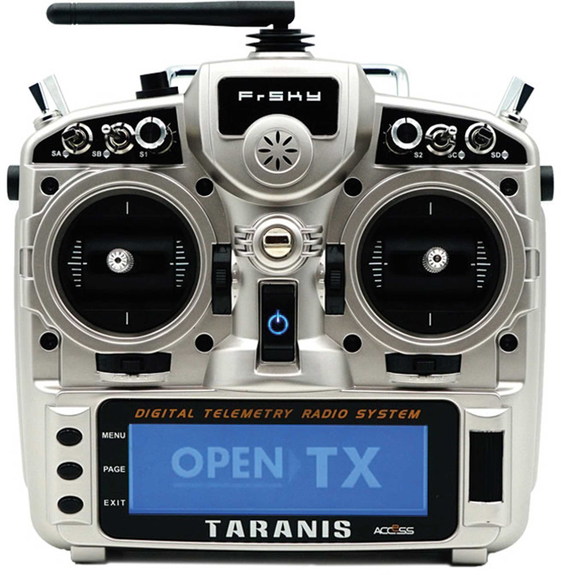 TARANIS X9D plus 2019 EU/LBT FrSky Kit émetteur Silver 2,4Ghz avec carte SD, sans accu, menu/langue en allemand