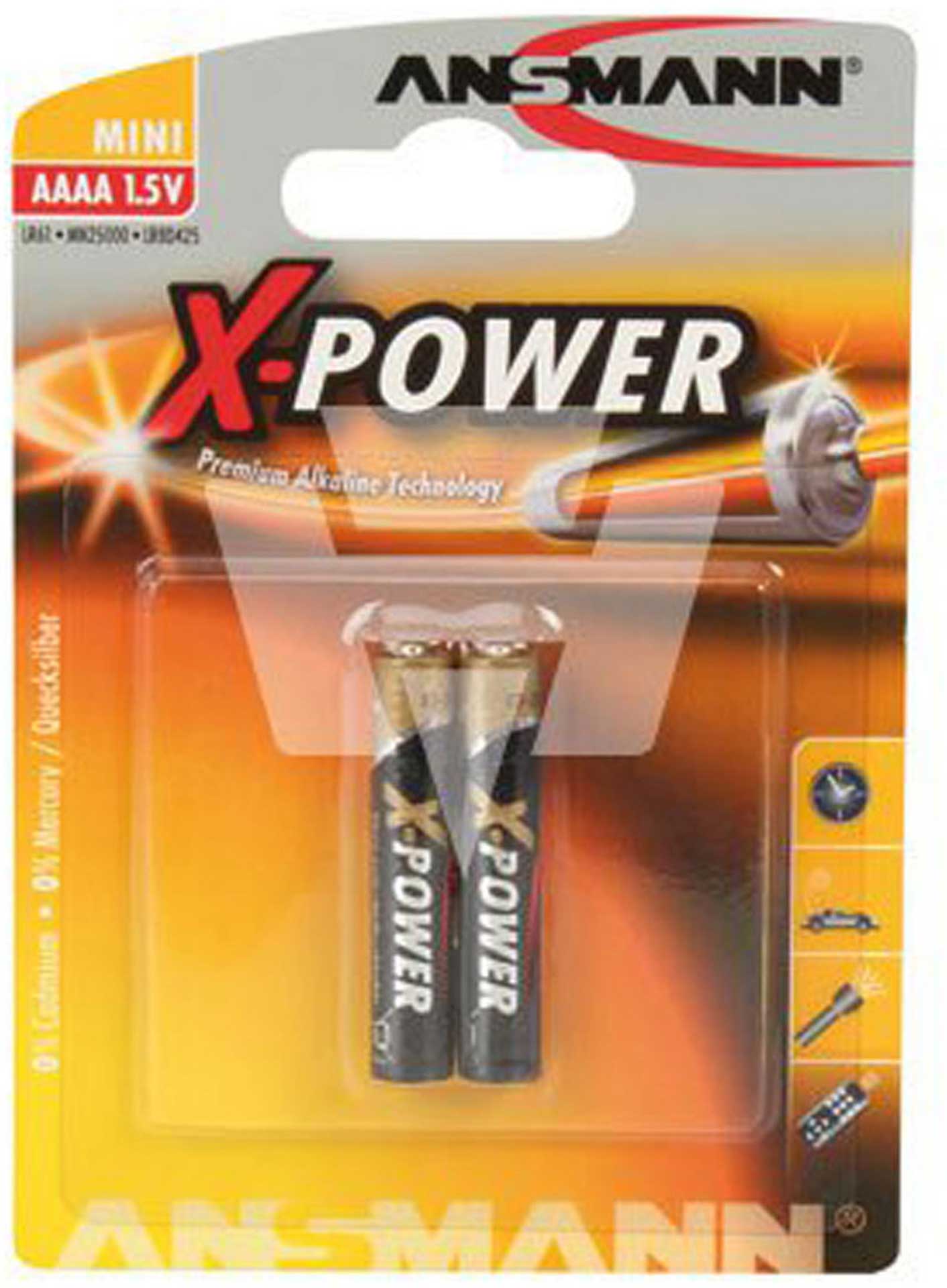 ANSMANN AAAA X-POWER ALKALINE BATTERY 2PCS.  LR8, LR8D425, R8D425, LR61, E96, MX2500, V4004, V4761, MN2500, 25A