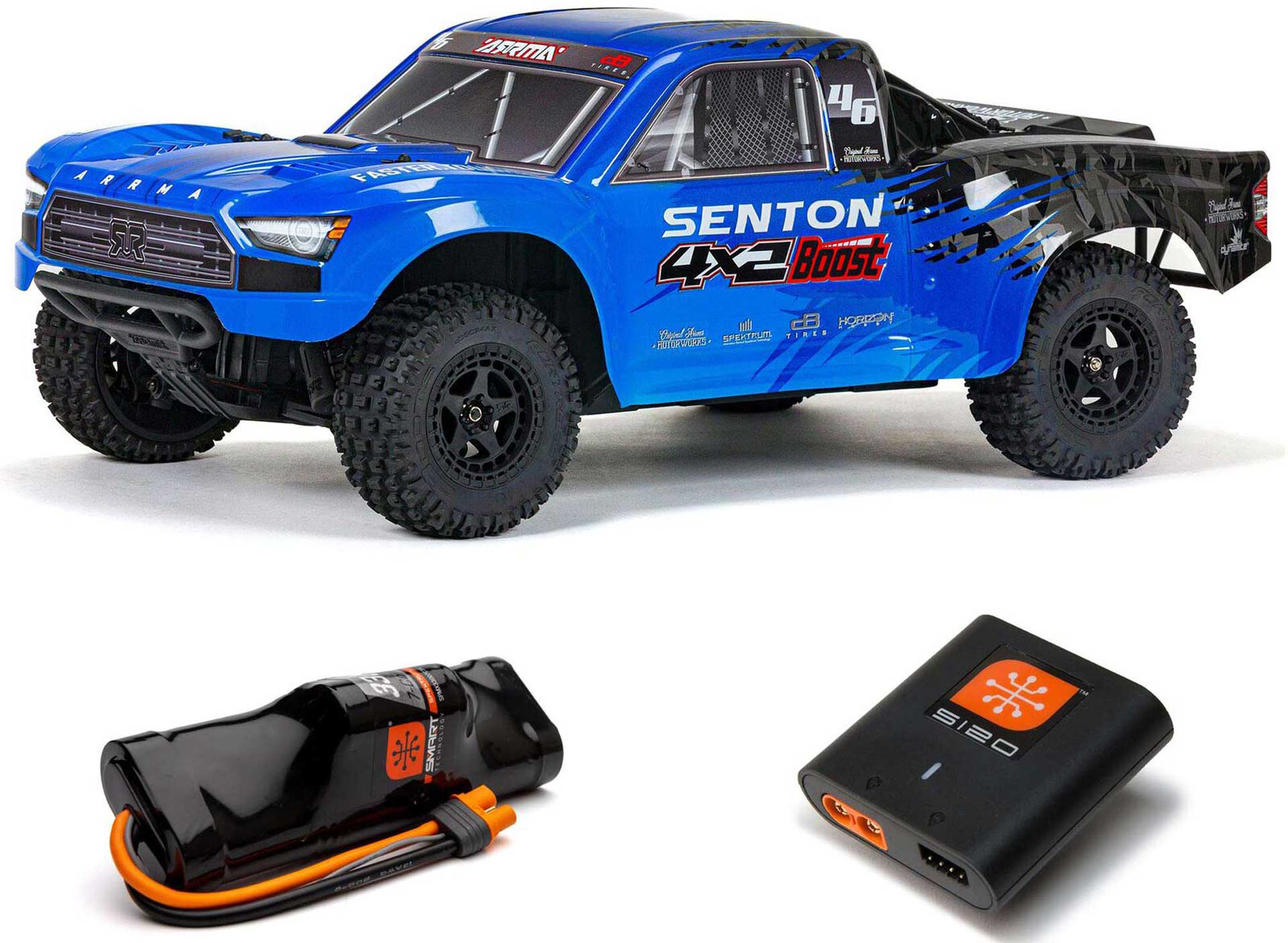 ARRMA SENTON BOOST 4X2 550 Mega 1/10 2WD SC Smart bleu/noir avec batterie/chargeur