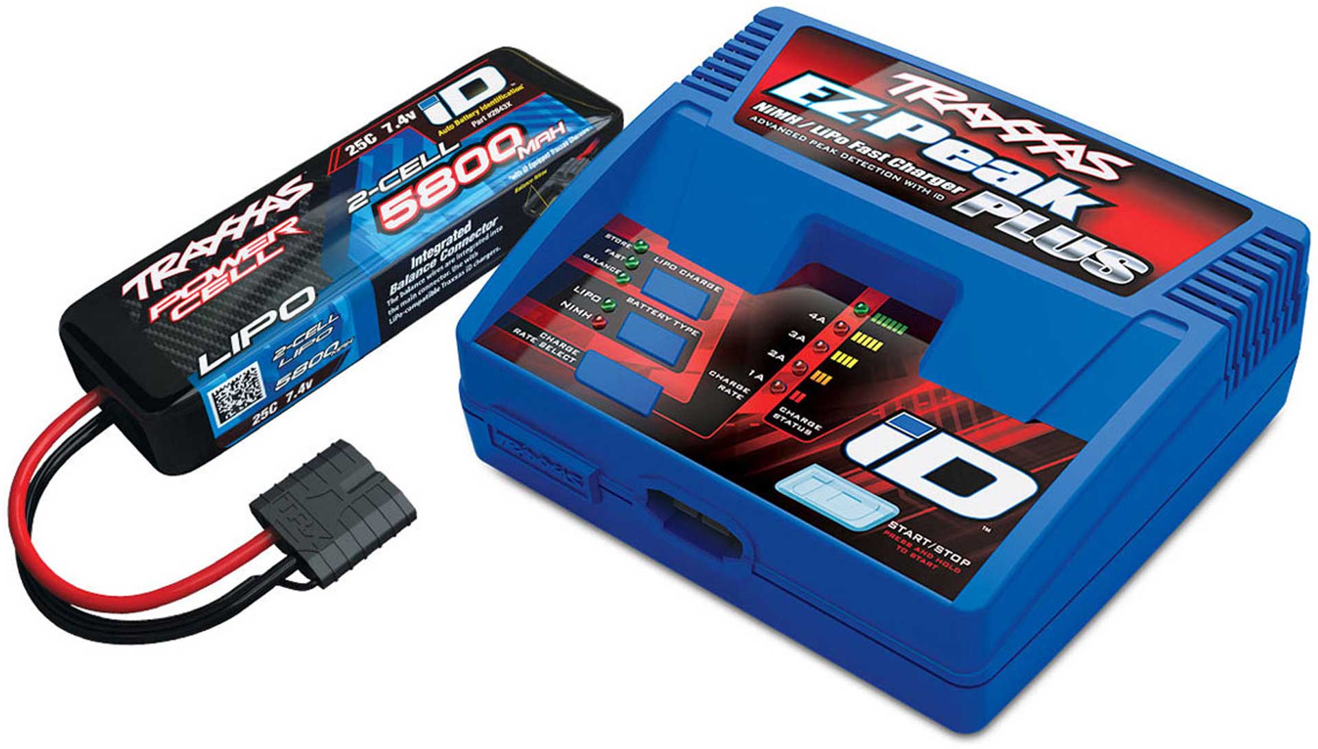 TRAXXAS EZ-PEAK PLUS CHARGER + 2S 5800MAH LIPO 25C WITH ID CONNECTOR ADD-ON PACKAGE VERSION 2018