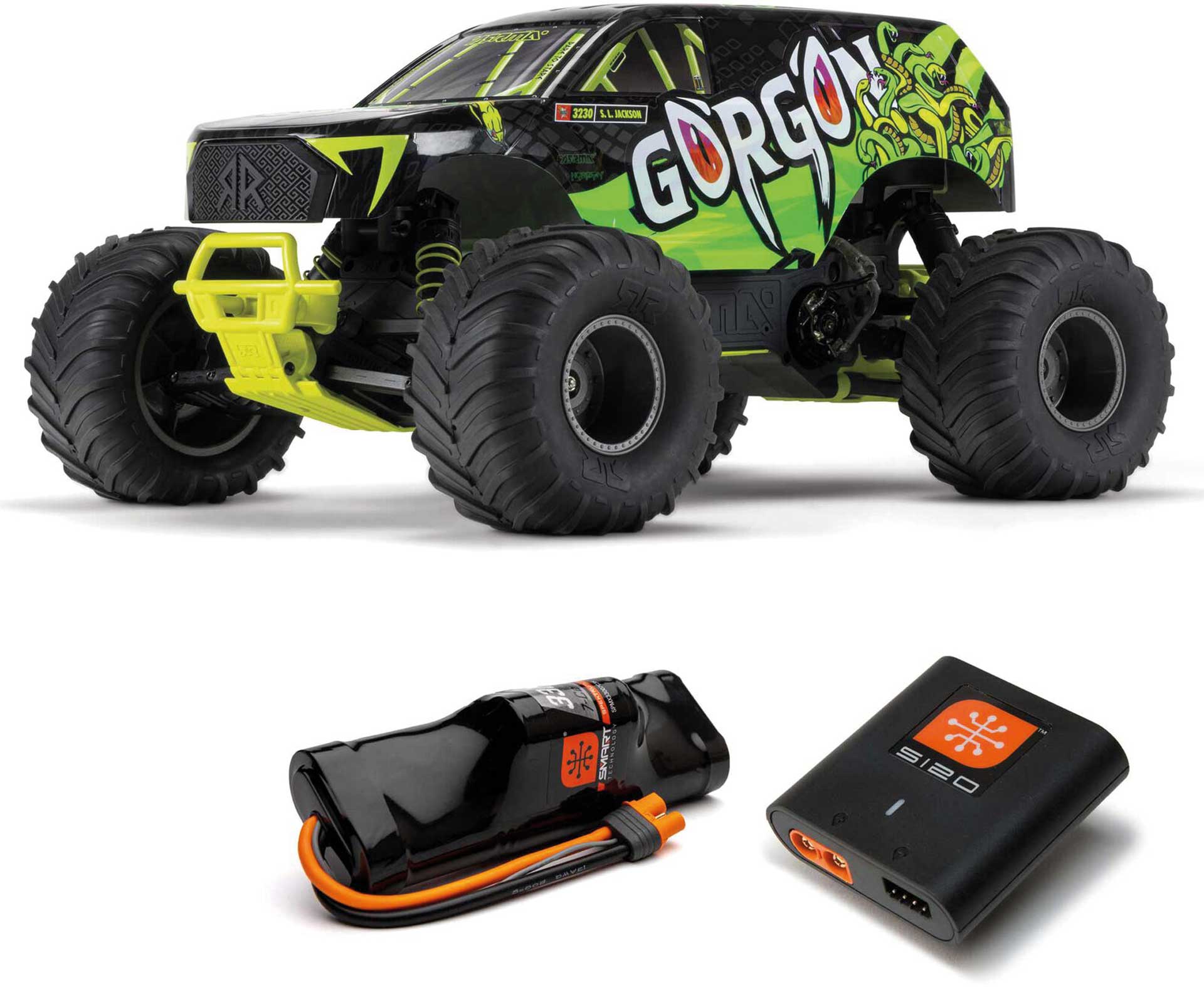 ARRMA 1/10 GORGON 4X2 MEGA 550 Brushed Monster Truck RTR Yellow with battery and charger
