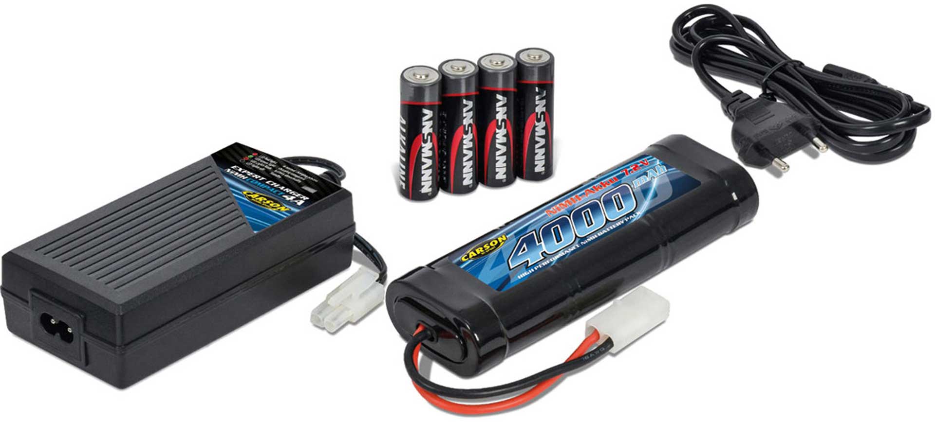 CARSON EXPERT CHARGER NIMH COMPACT 4A CHARGING SET INCL. 7,2VOLT 4000MAH BATTERY PACK AND 4AA BATTERIES
