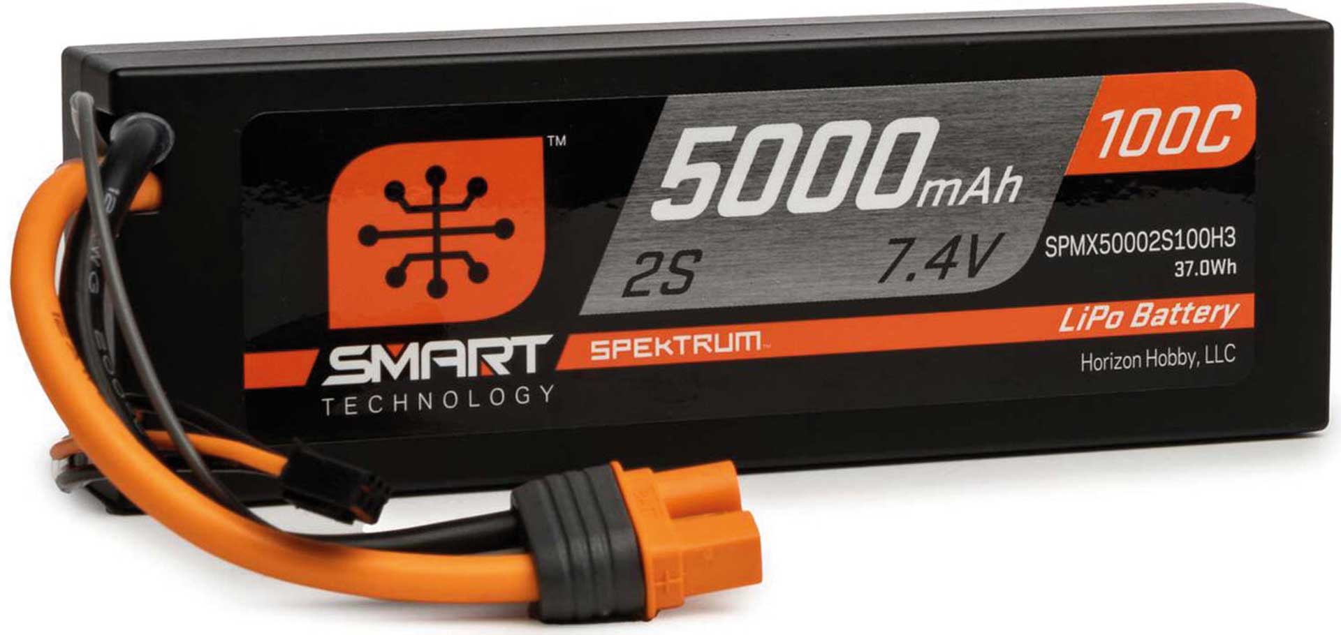 SPEKTRUM 7.4V 5000mAh 2S 100C Smart Hardcase LiPo Battery: IC3