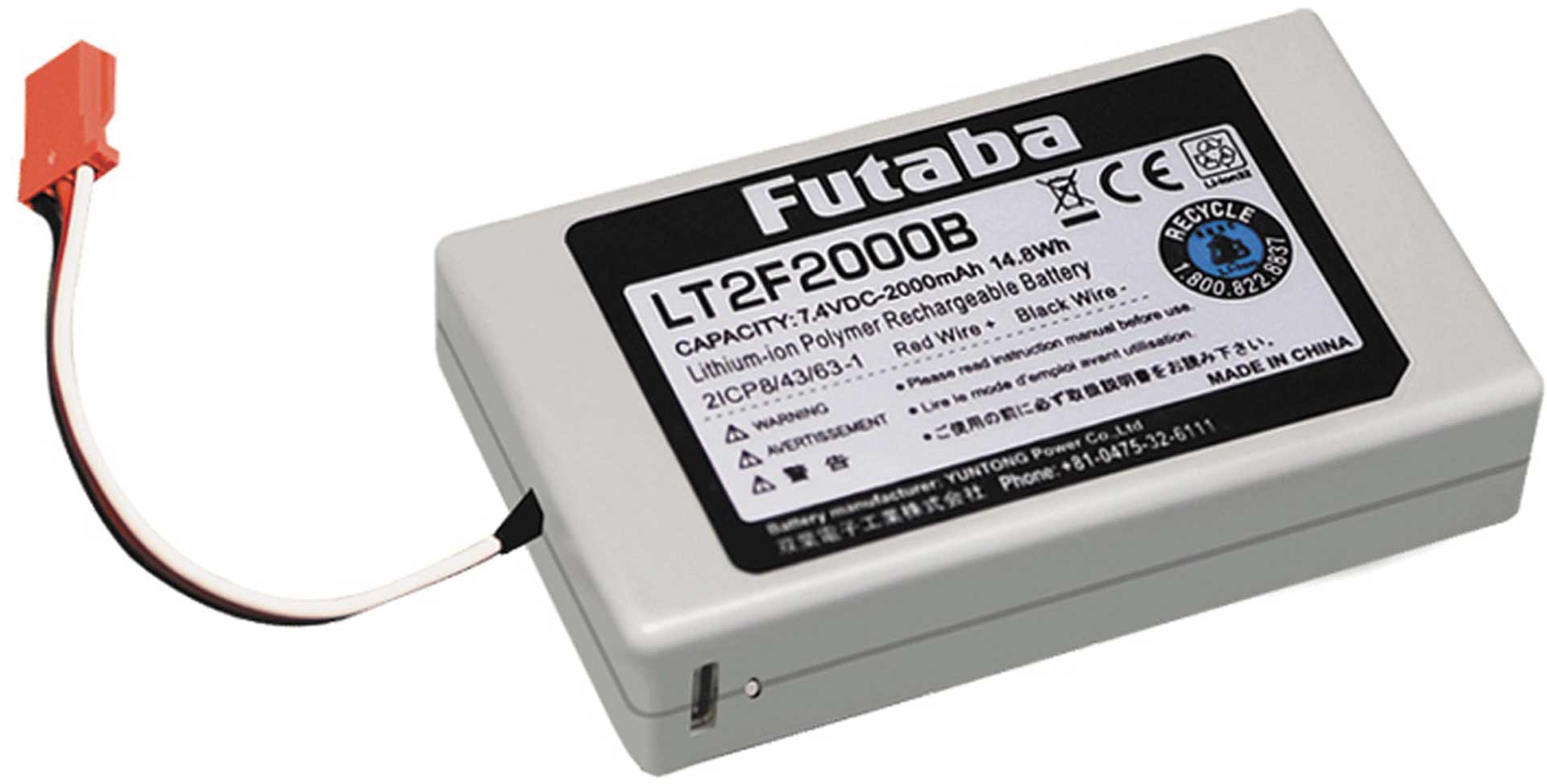 FUTABA Accu d'émission LiPo 7,4V 2000mAh avec BMS et port de charge USB intégré - pour T16iZ, T10PX