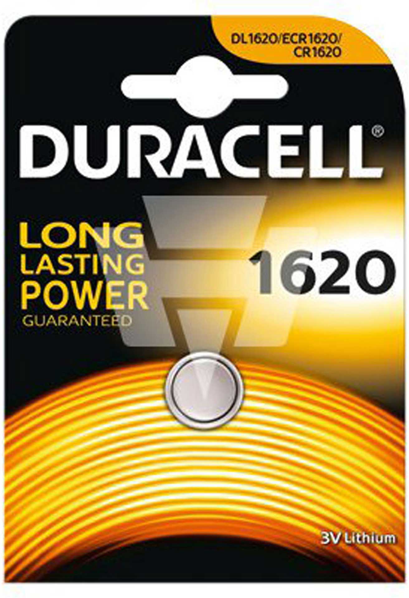 DURACELL CR1620 3V 75MAH LITHIUM-LITHIUM BUTTON CELL BATTERY
