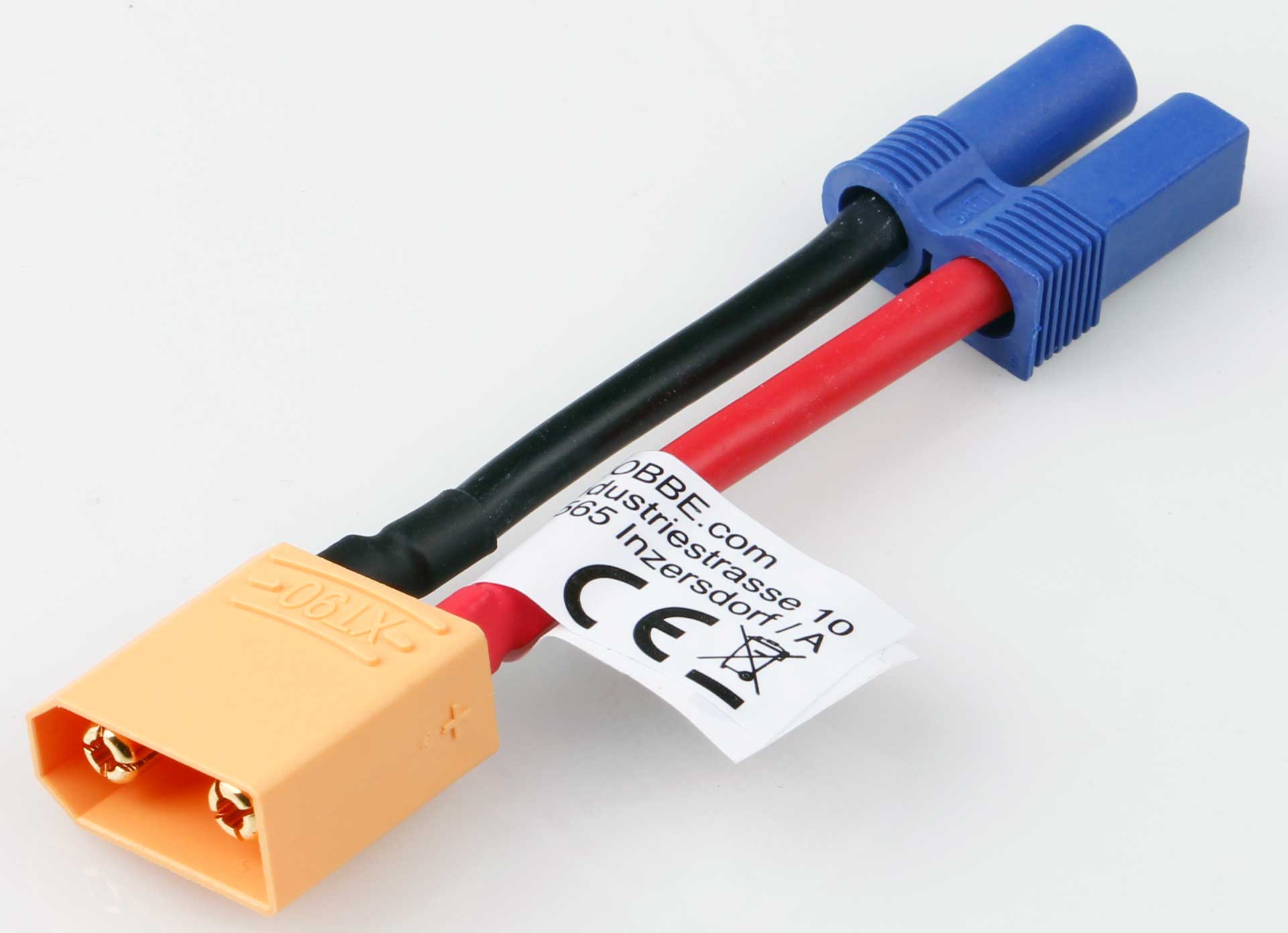 Robbe Modellsport Câble adaptateur XT-90 mâle vers EC-5 Douille 12AWG 3,3mm² 50mm longueur de câble 1pc.