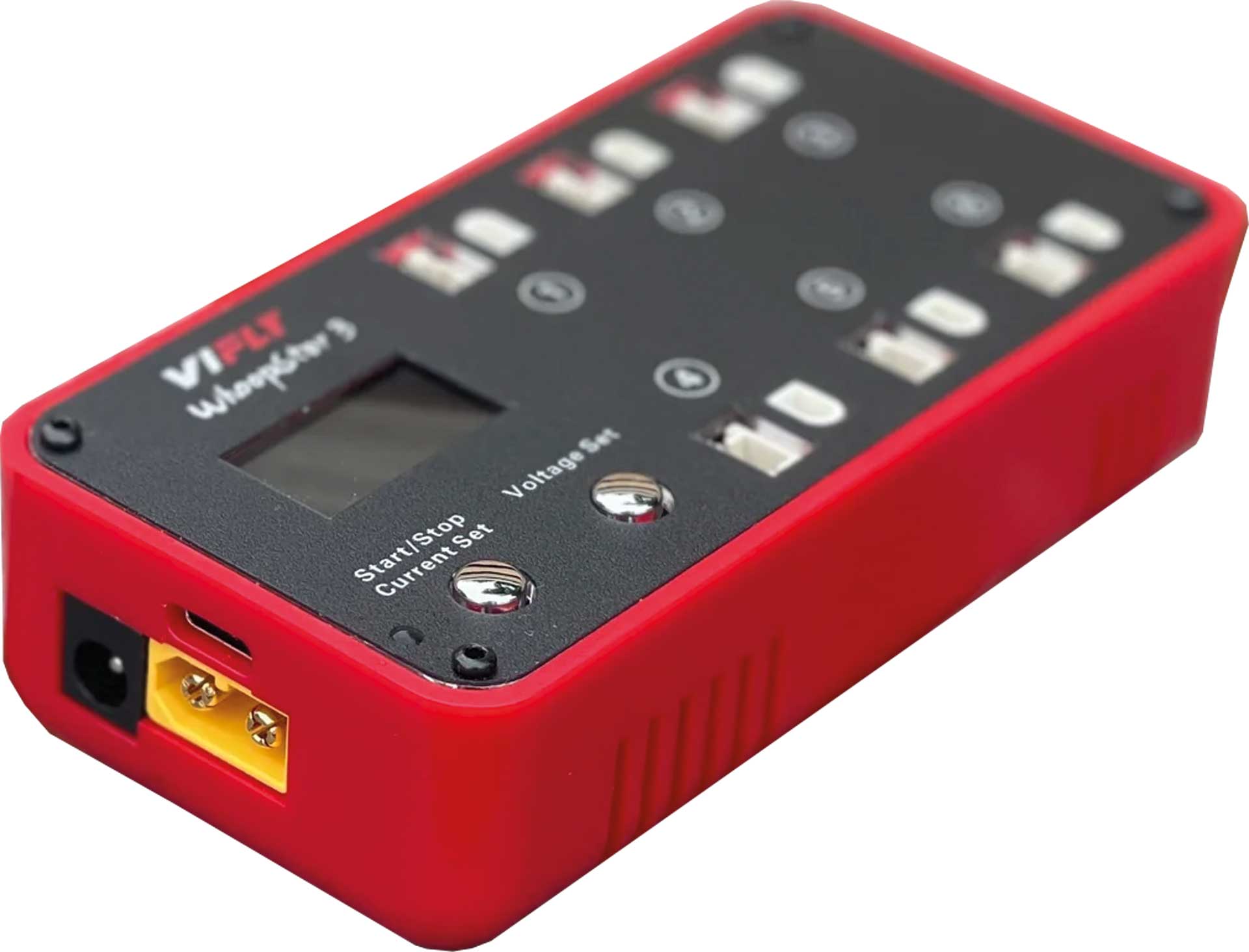 VIFLY WhoopStor 3 1S Rot Akku-Ladegerät und Entladegerät mit PH2.0 , BT2.0 Anschlüssen