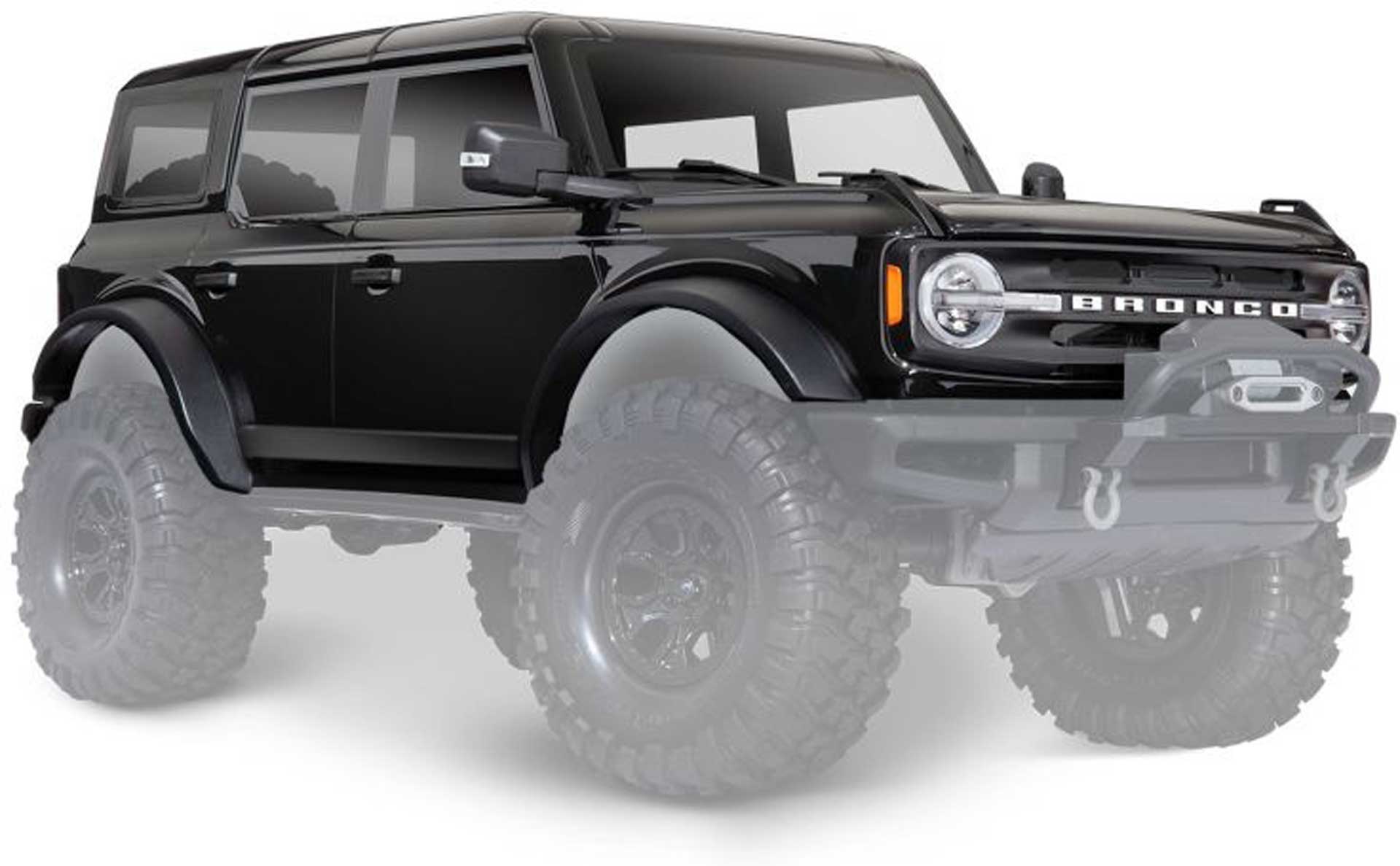TRAXXAS BODY 2021 FORD BRONCO SHADOW PAINTED BLACK + ADD-ON PARTS (STILL REQUIRES #8080X FENDERS)