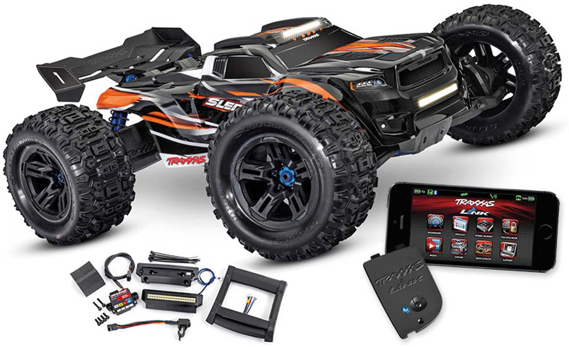TRAXXAS SLEDGE 4X4 ORANGE 1/8 MONSTER-TRUCK RTR BRUSHLESS + LUMIÈRE & WIRELESS LINK SANS ACCU/CHARGEUR