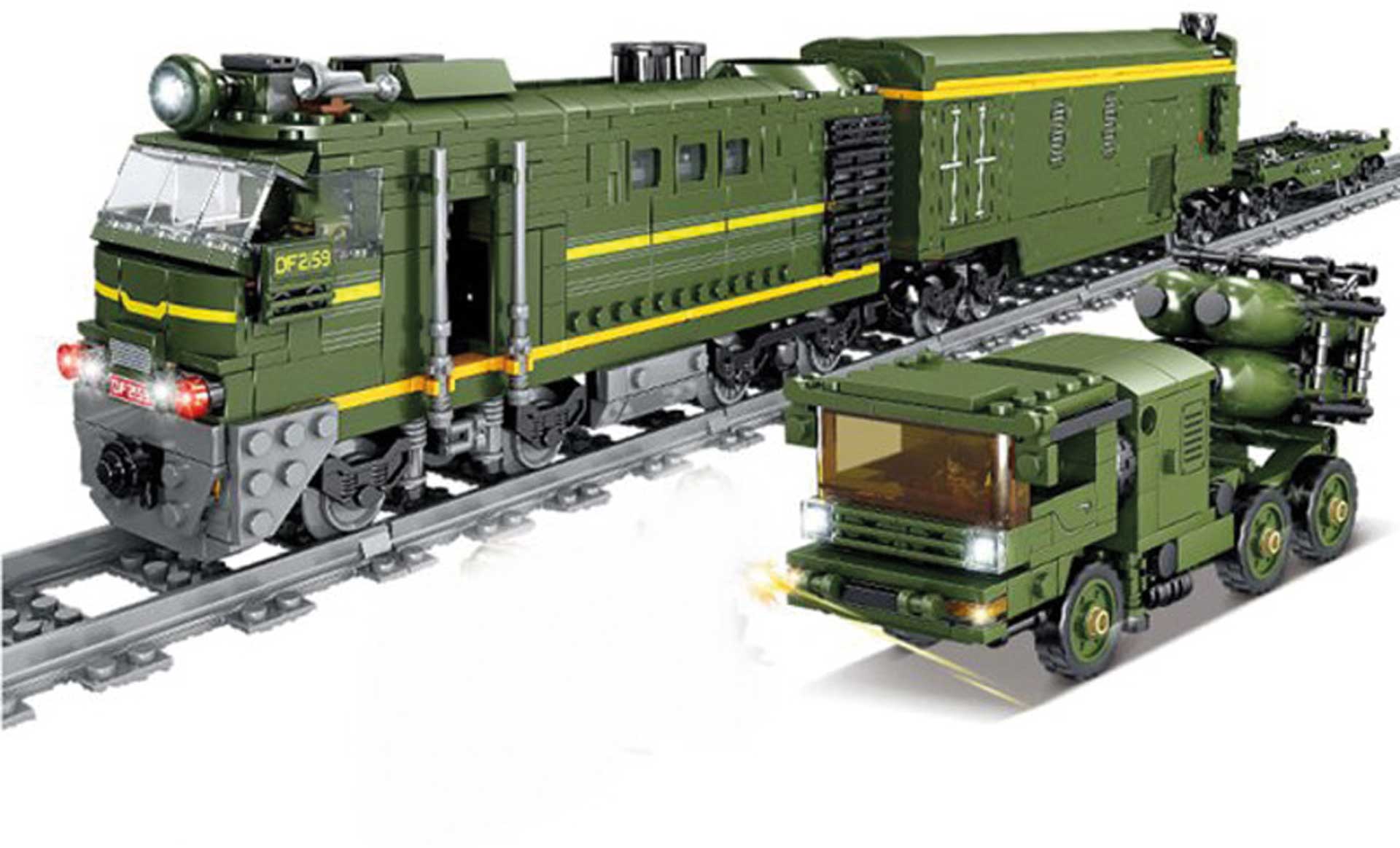 KAZI Militärische Diesel-Lok DF2159 mit Schienenkreis Klemmbausteine
