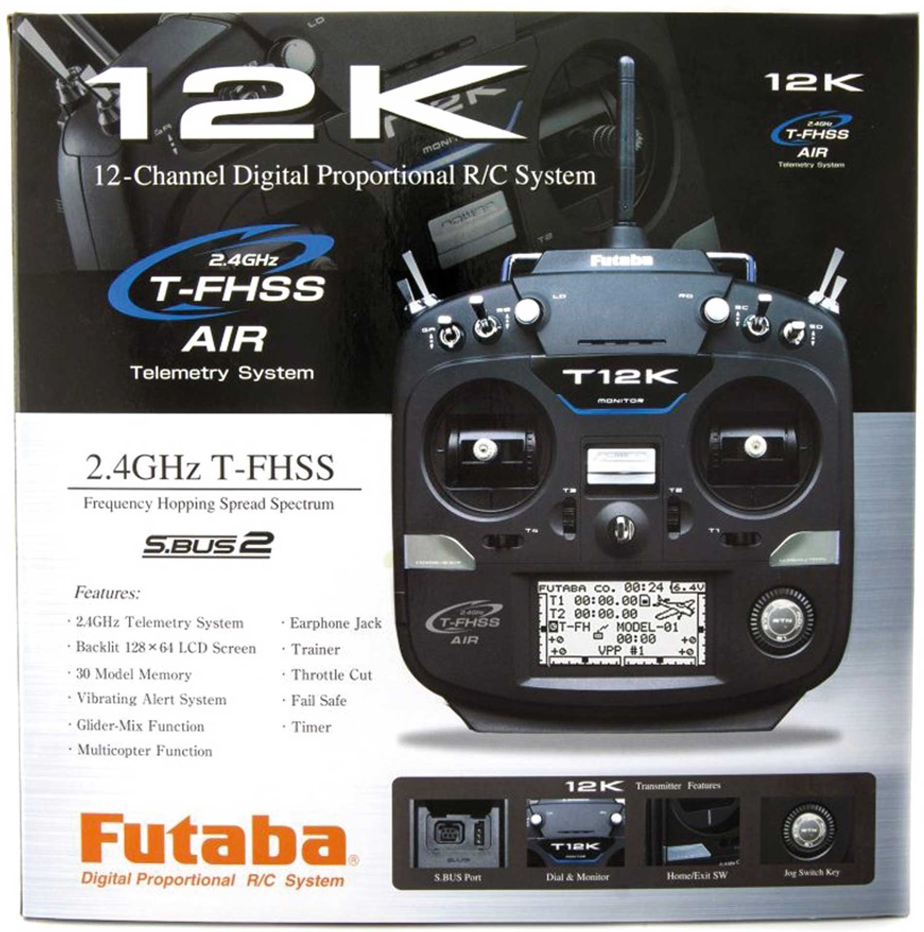 FUTABA T12K T-FHSS/S-FHSS 12+2 Kanal Mode 1 2,4Ghz Fernsteuerung 3D Carbon-Look 4er Set