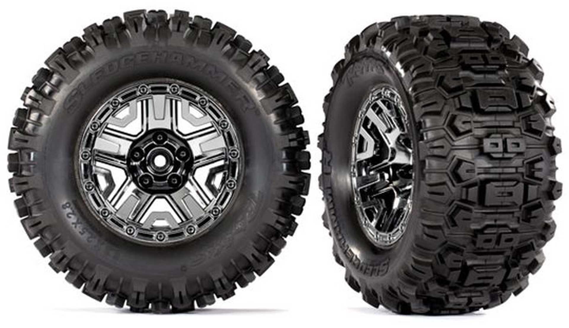 TRAXXAS tires on rims black-chrome 2.8 Sledgehammer+inserts