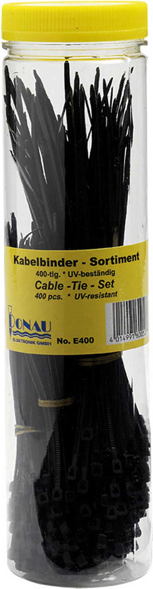 MODELLBAU LINDINGER CABLE STRAPS ASSORTMENT 400 PIECES BLACK WITH TWO TYPES ( 100/2,4MM, 140/2,4MM )