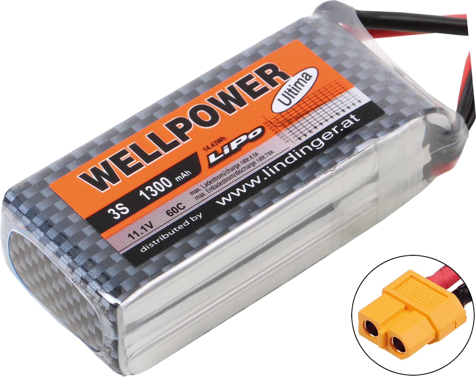 WELLPOWER LIPO BATTERY  PACK ULTIMA 1300 MAH / 11,1 VOLT 3S 60/120C CH5 WITH XT 60 PLUG SYSTEM